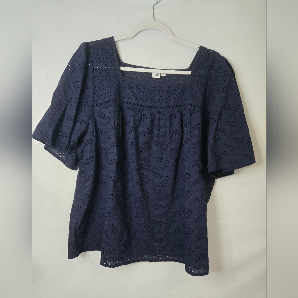 GAP Navy Eyelet Square-Neck Blouse